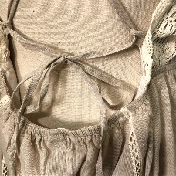 In The Beginning Romper Beige Crisscross Back Sz M - Picture 4 of 10